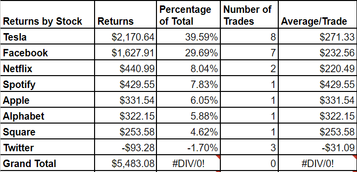 Returns by Stock YTD Feb 19 Side Hustle Rich
