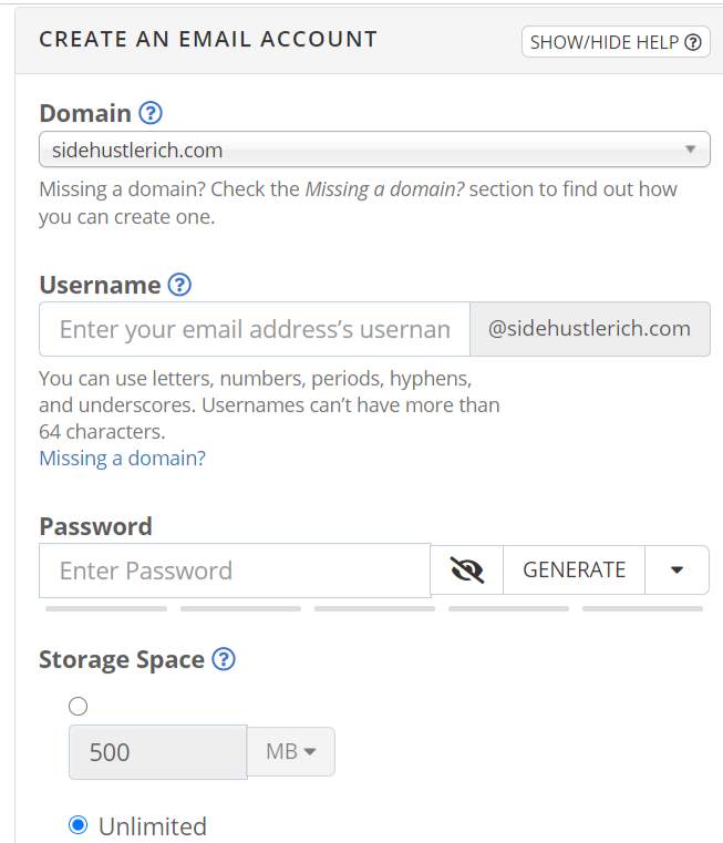 bluehost custom email creation