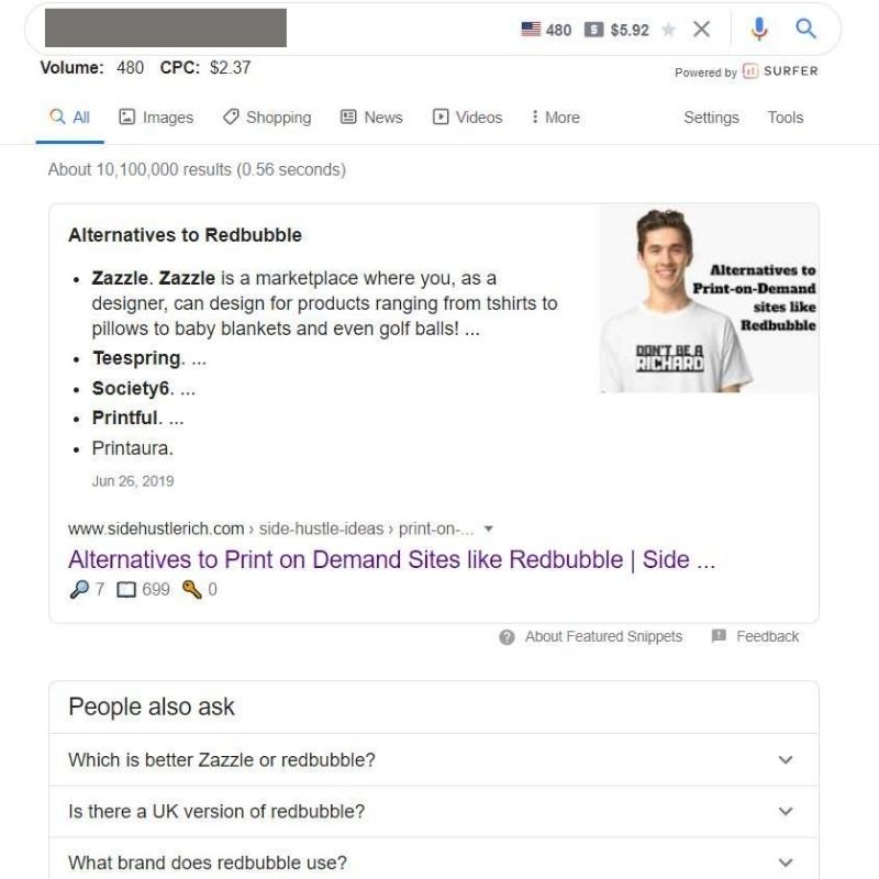 featured snippet example