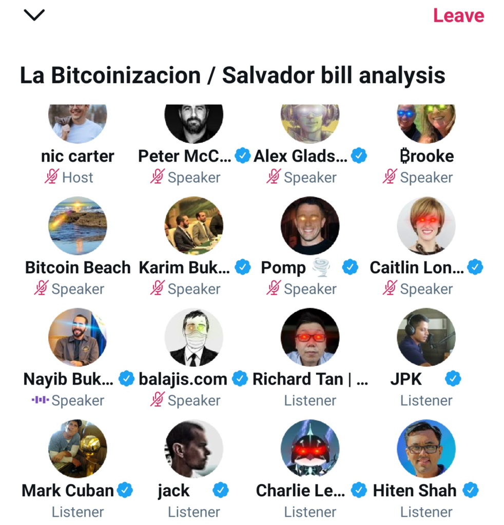 Twitter spaces Bitcoin El Salvador Bill